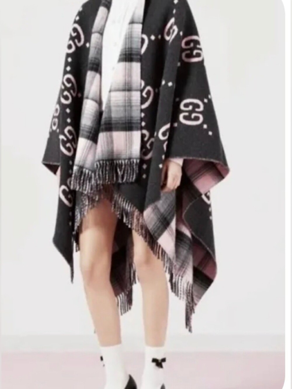 Gucci Pink & Charcoal Wool GG Logo Cape